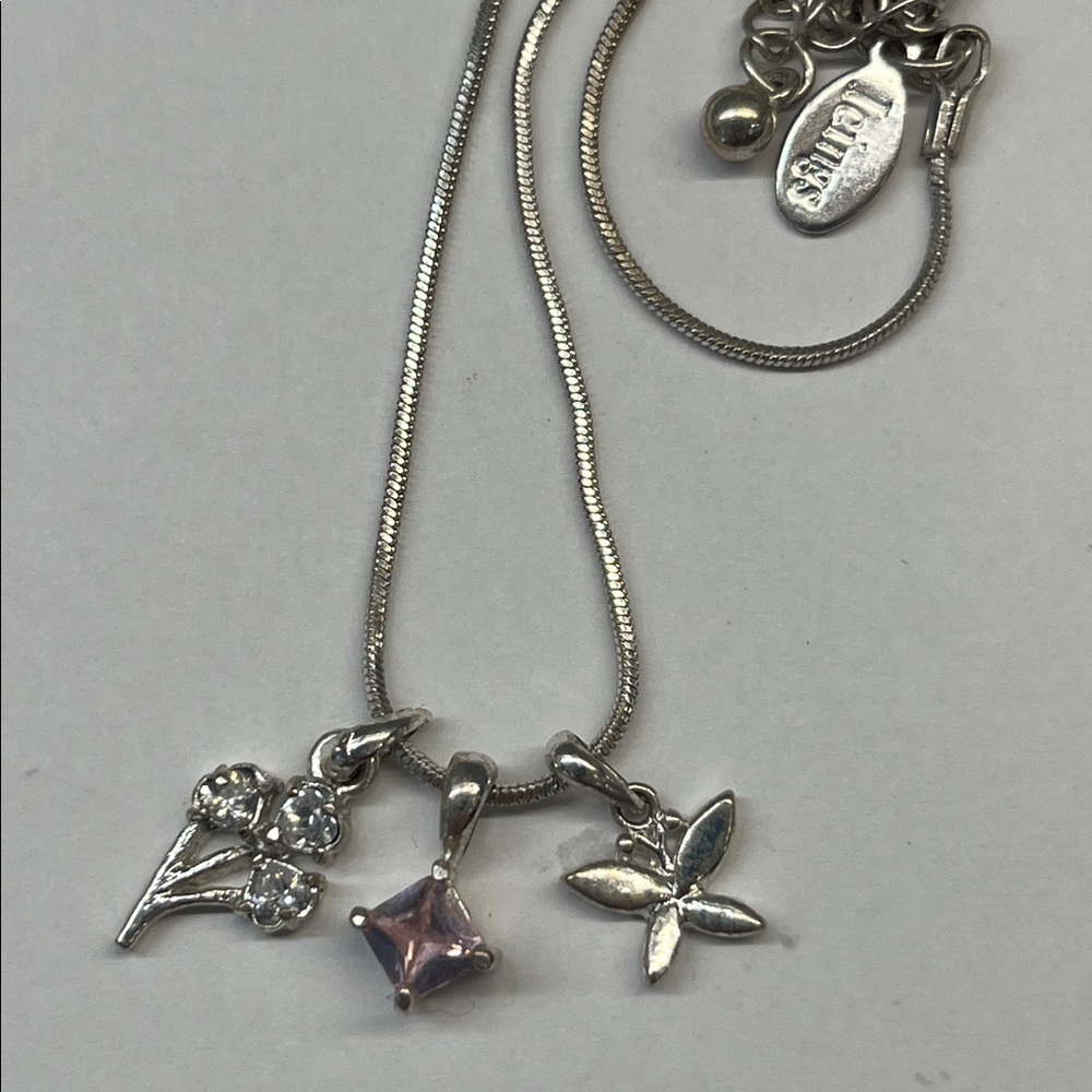 Silver style Necklace 3 charms 15”